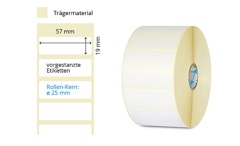 Polyester Etiketten ab Rolle im Format 57x19mm