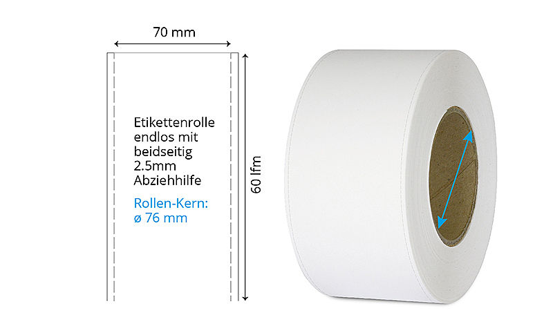 Polypropylen Kunststoff-Etiketten 70 mm x 60 lfm