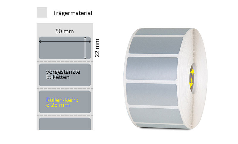 25 x 10mm Thermotransferfolie Etiketten Rolle PET Polyester Typenschilder silber 