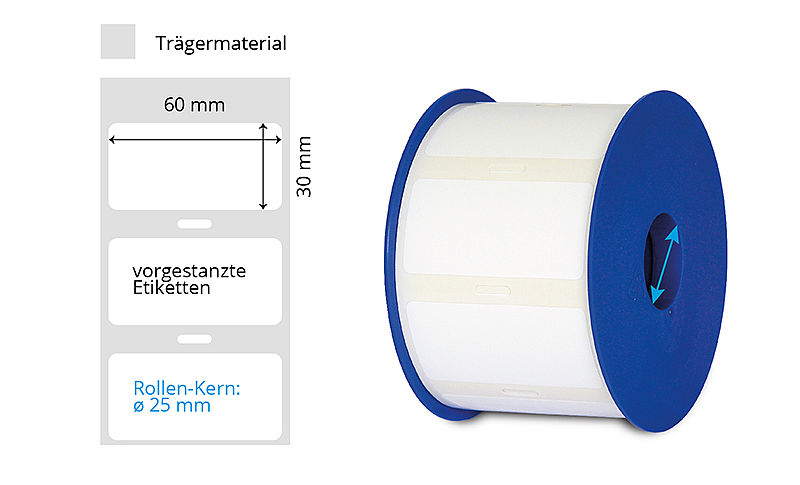 Weisse Kunststoff-Etiketten 60x30mm auf Rolle