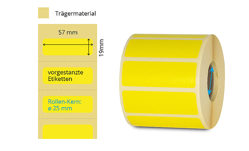 Thermodirekt Etiketten gelb auf Rolle