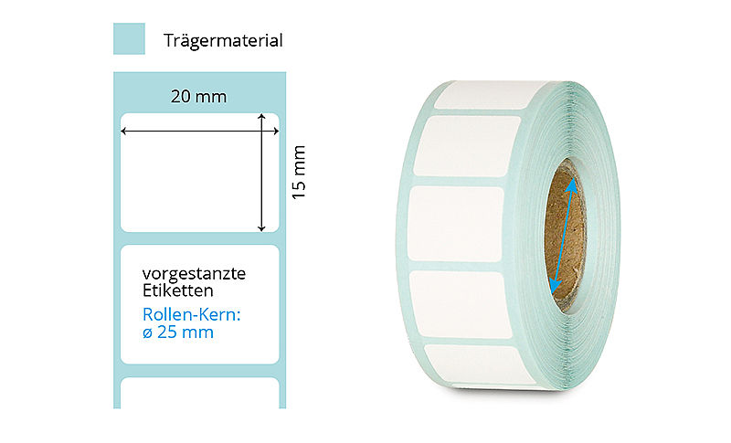 weisse Kunststoff-Etiketten 20 x 15 mm auf Rolle