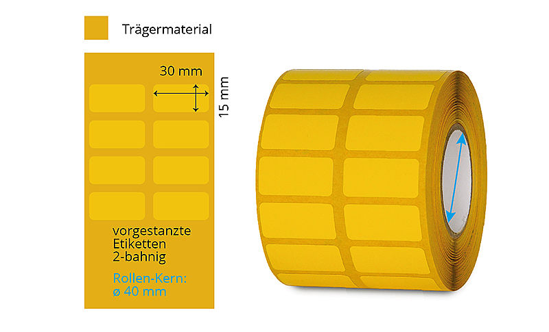 gelbe Laboretiketten 2-bahnig auf Rolle 30 x 15 mm